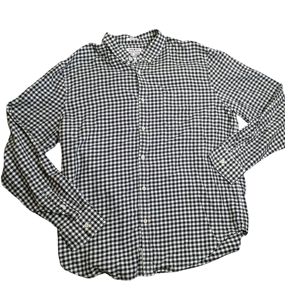 Lucky Brand Button Down Shirt Mens XL Black White Excellent Gingham Classic Fit
